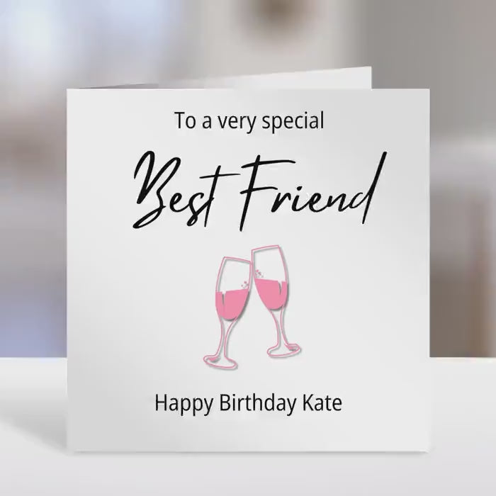 Best Friend Personalised birthday card,  wine glass design