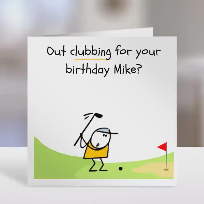 Golf birthday card, out clubbing