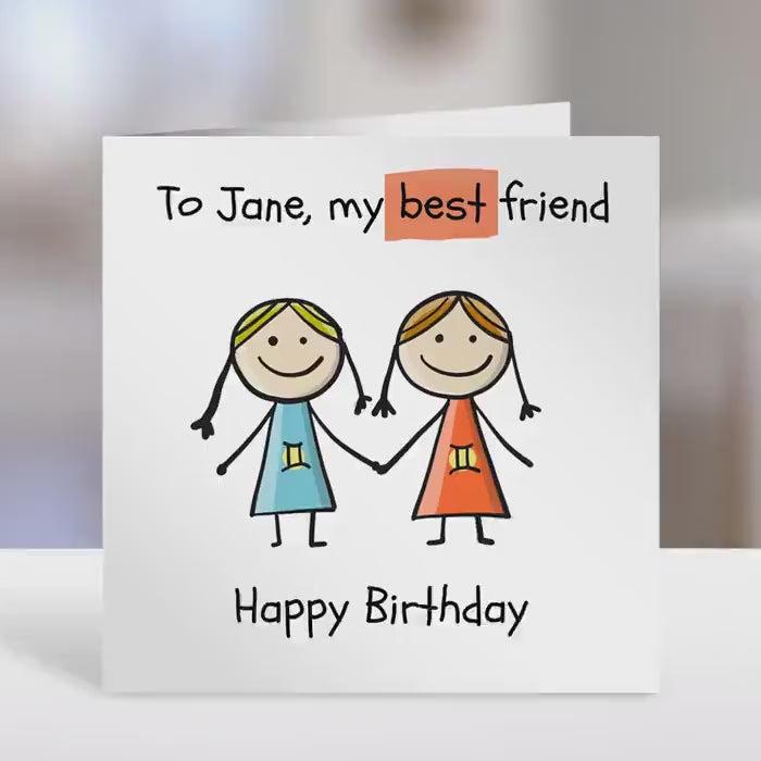 Friend Personalised birthday card,  stick figure design