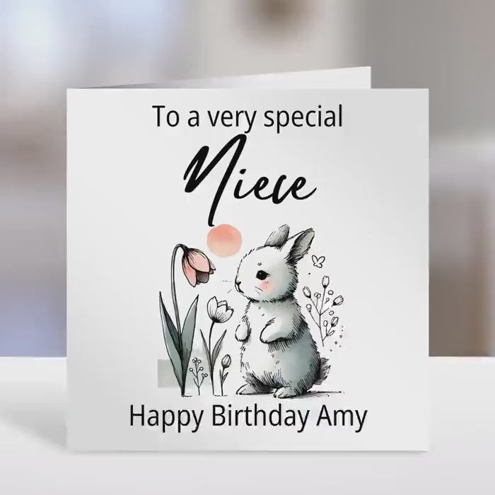 Personalised Niece birthday card,  bunny design