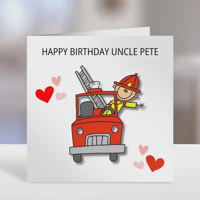 Fireman Birthday Card, uncle or family/friend birthday,  Personalised Greeting Card