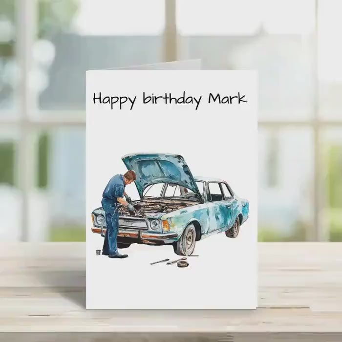 Birthday Card, friend birthday, car mechanic design Personalised Greeting Card
