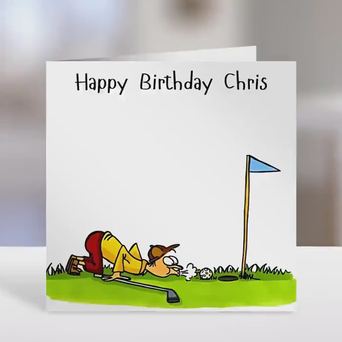 Golf birthday card, blow the ball