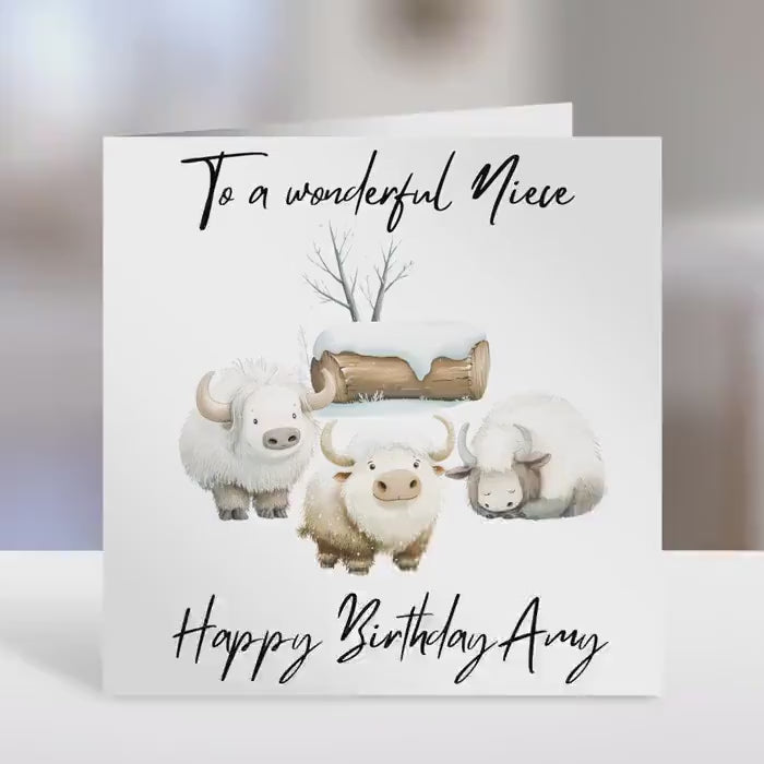 Personalised Niece birthday card,  cows design