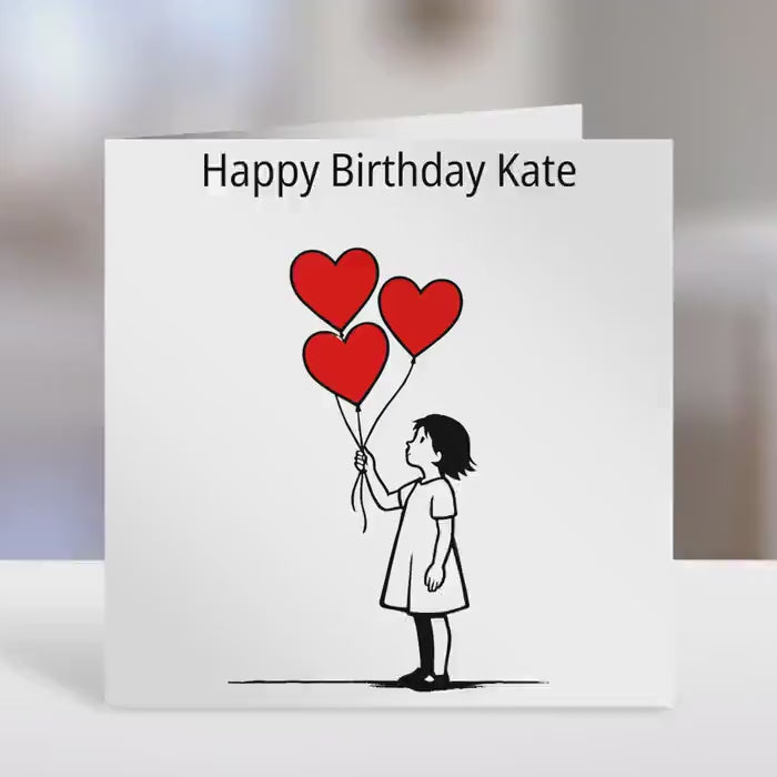 Friend Personalised birthday card,  red hearts design