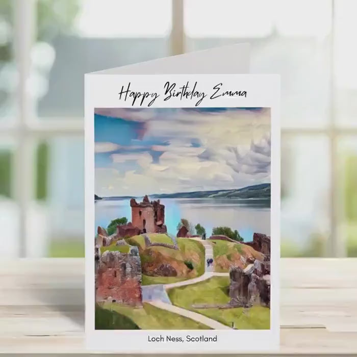 Loch Ness Birthday Card - Traditional Sketch Greeting Card, Scotland Gift Idea for Friends, Town & City Illustration Card