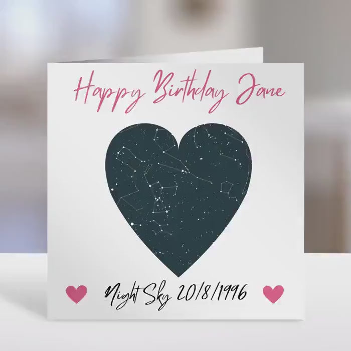 Star chart birthday card,  personalised with name and star chart for the birth date