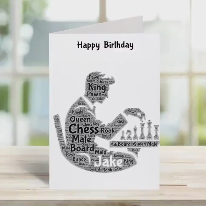 Chess birthday card personalized male version, word art design, family gift, unique home & chess lover present