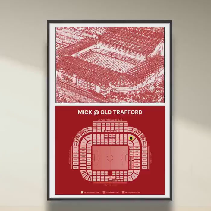 Personalised Old Trafford Stadium Print Man Utd Blueprint Seating Plan Custom Name & Seat Gift