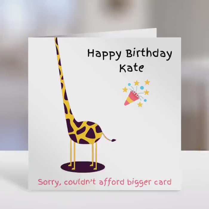 Personalised birthday card,  too tall giraffe