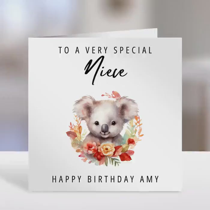 Birthday Card for Niece - Personalised Koala Bear Design, Cute Niece Gift, Handmade Greeting Card for Birthday Celebration