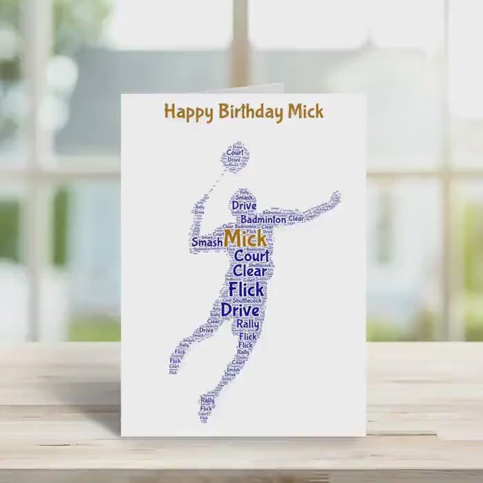 Personalised badminton birthday card,  word art