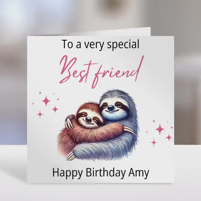 Friend Personalised birthday card,  sloth design