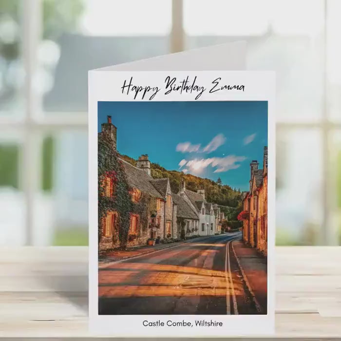 Castle Combe Birthday Card – Traditional Sketch Greeting Card for Friends, Wiltshire Town, Unique Birthday Gift Idea
