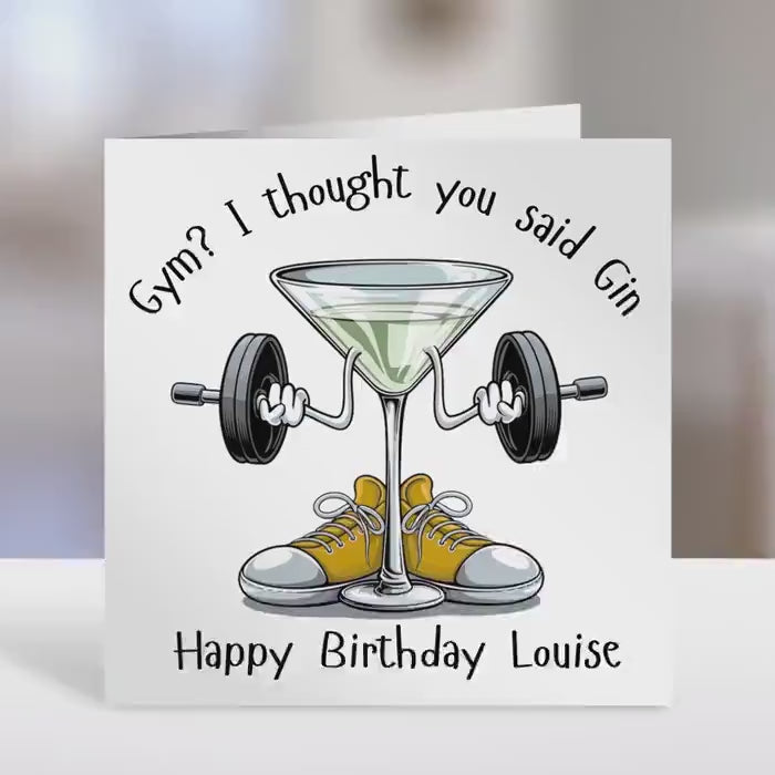 Personalised birthday card,  gym and gin