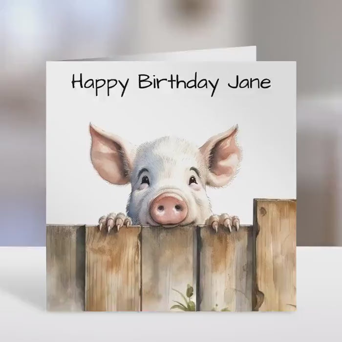 Personalised Pig Watercolour Birthday Card for Friend, Sister, Niece, Nephew & Family – Unique Greeting Card Gift