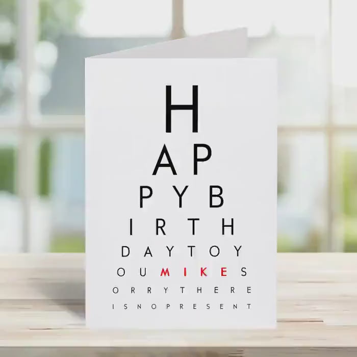 Birthday Card Optician Eye chart design, personalised